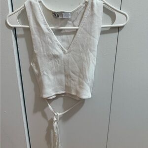 Zara Off-White Ribbed Tie-Front Tank Top